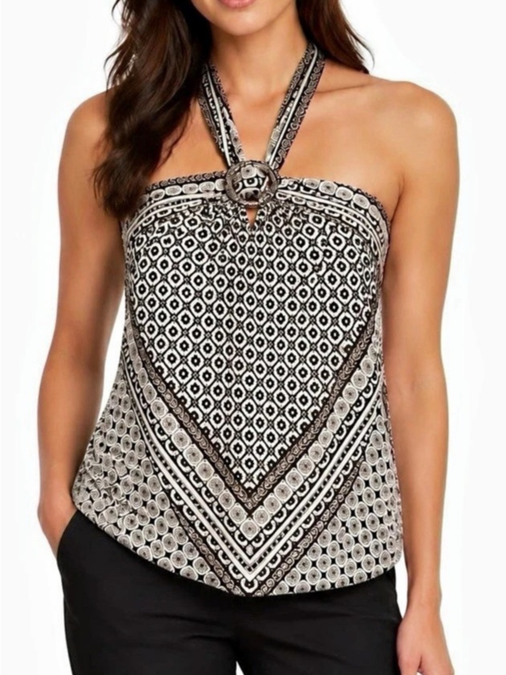 White House Black Market Ring Detail Halter Top XS